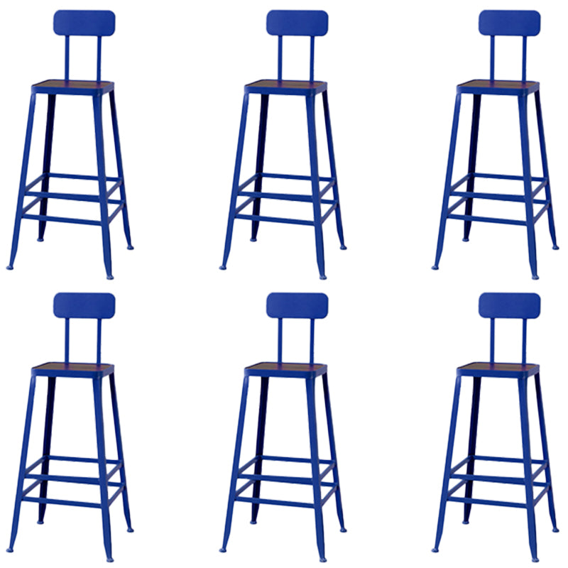 Modern Armless Backrest Counter Stool Iron Cafe Bar Stool with Wooden Seat and Pedal