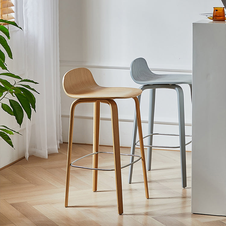 Modern Armless Backrest Counter Stool Wood Cafe Bar Stool with Wooden Seat and Pedal