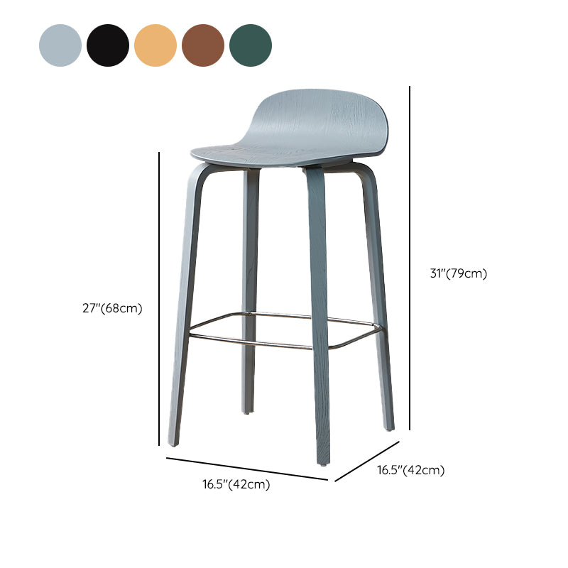 Modern Armless Backrest Counter Stool Wood Cafe Bar Stool with Wooden Seat and Pedal