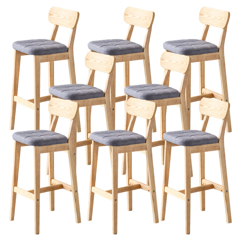 Modern Armless Backrest Counter Stool Oak Wood Cafe Bar Stool with Cushion and Pedal