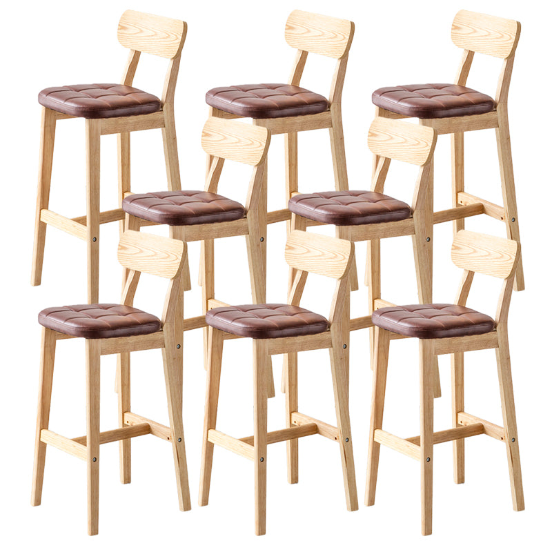 Modern Armless Backrest Counter Stool Oak Wood Cafe Bar Stool with Cushion and Pedal