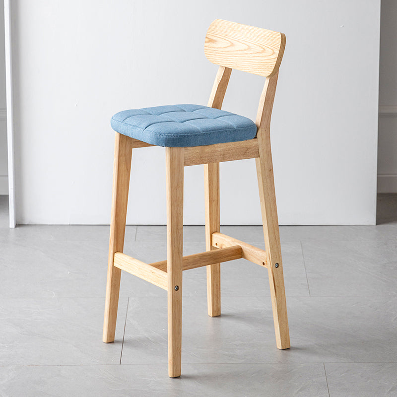 Modern Armless Backrest Counter Stool Oak Wood Cafe Bar Stool with Cushion and Pedal