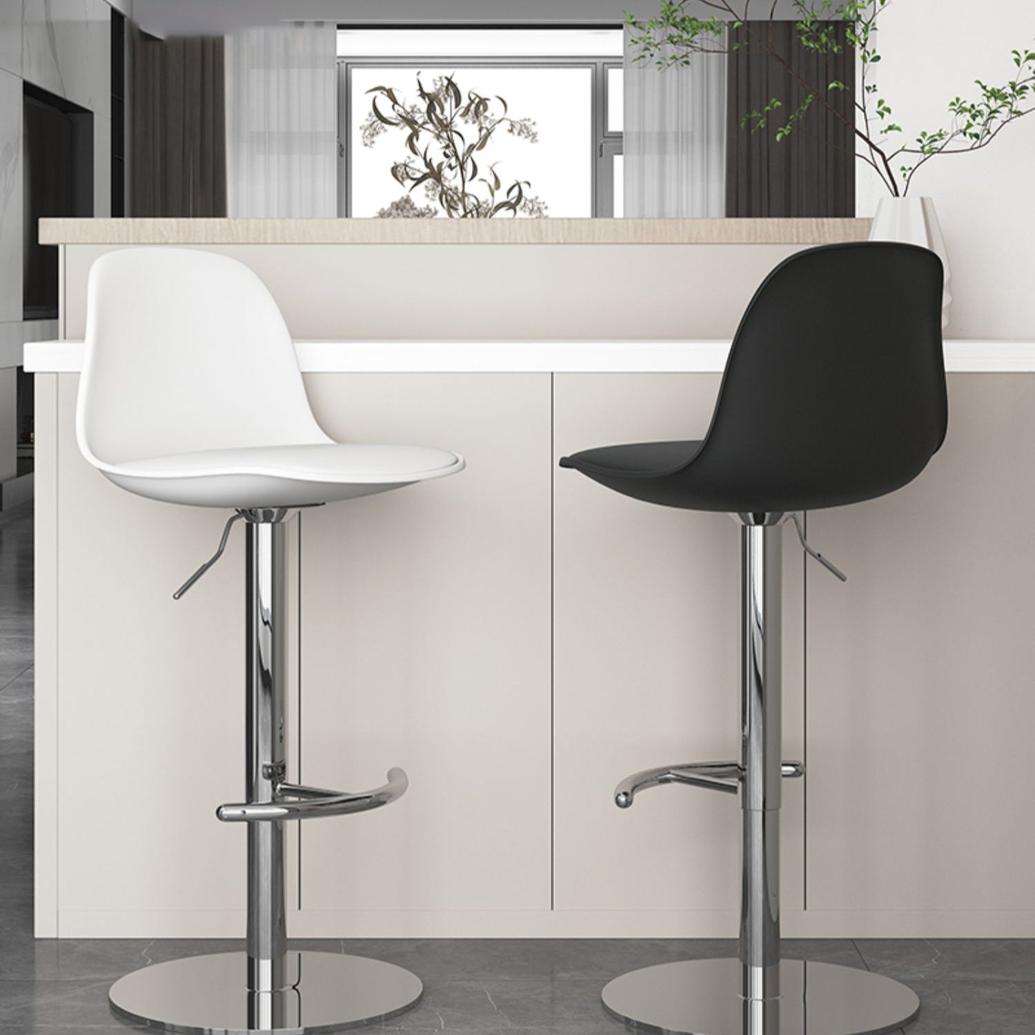 Industrial Backrest Rotatable Counter Stool Iron Cafe Bar Stool with Cushion and Pedal
