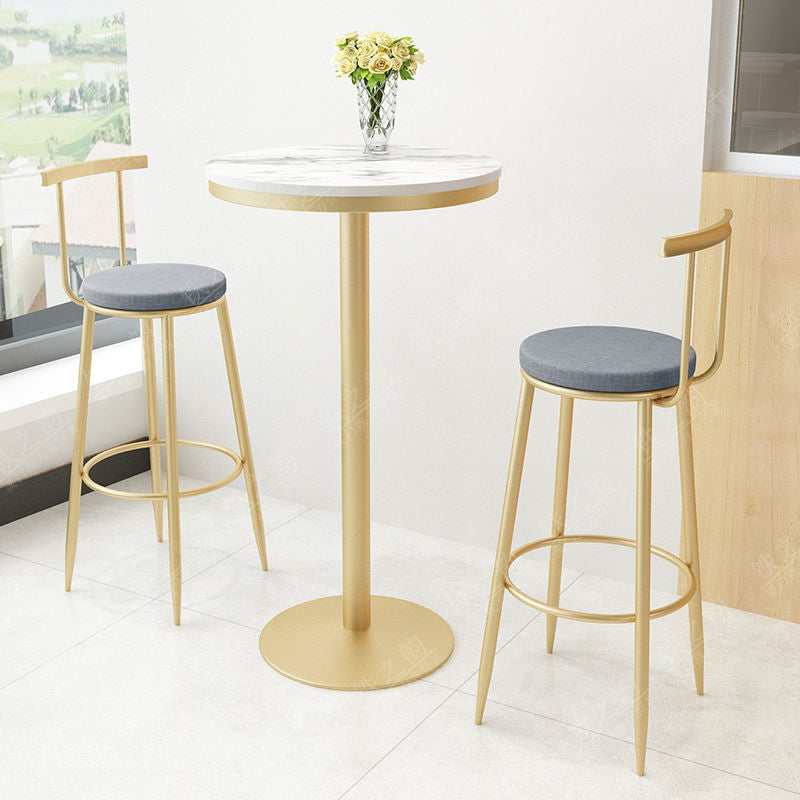Glam Armless Dining Stool Low Back Bar Stool with Gold Metal Base