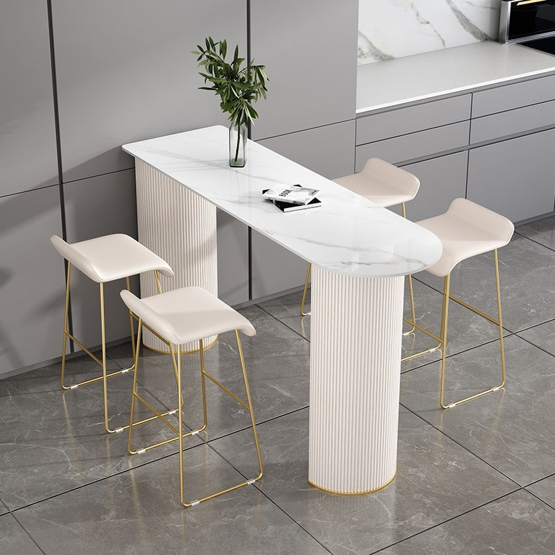 Faux Leather Bar Stool Modern Bar Height Armless Stool with Gold Base