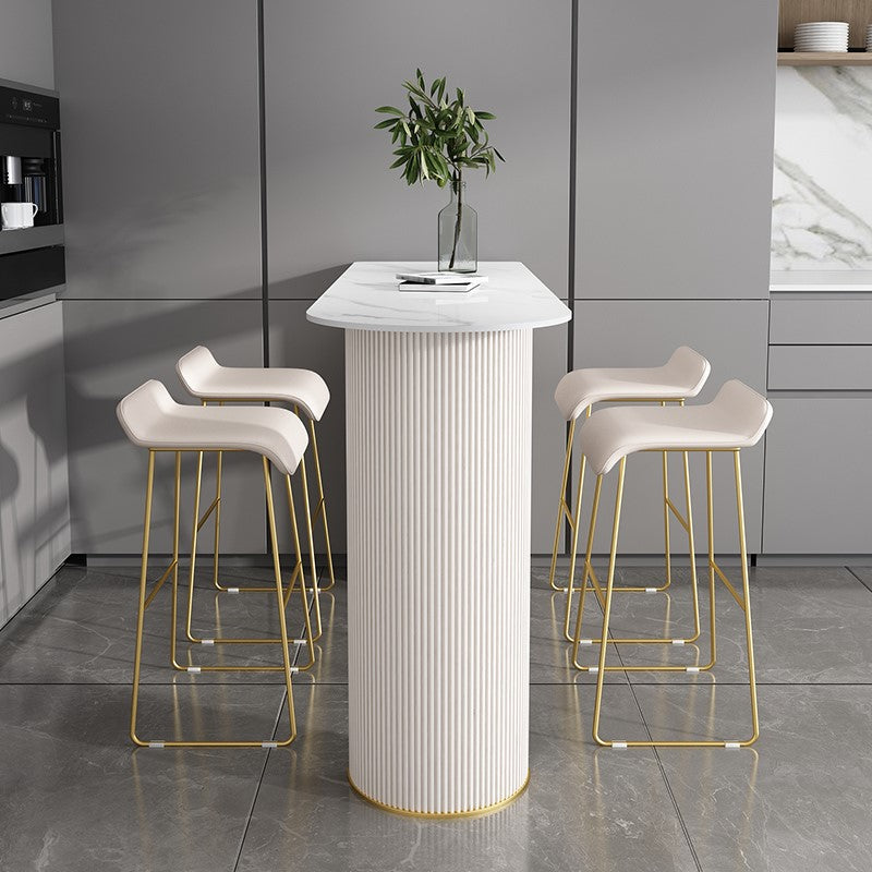 Faux Leather Bar Stool Modern Bar Height Armless Stool with Gold Base