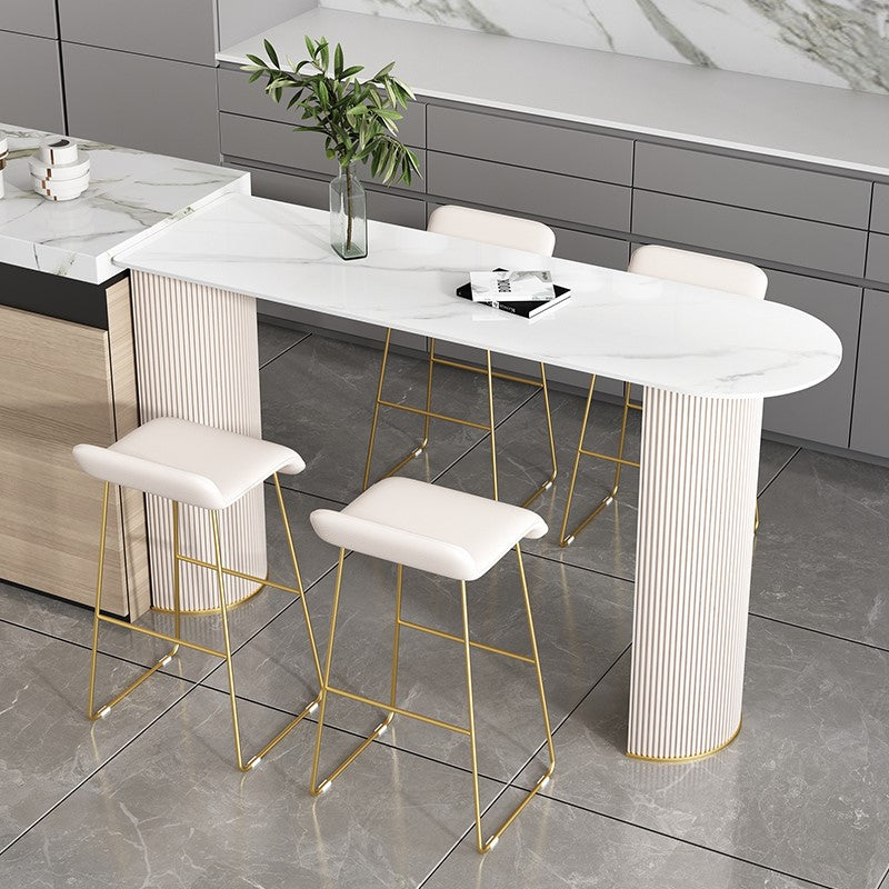 Faux Leather Bar Stool Modern Bar Height Armless Stool with Gold Base