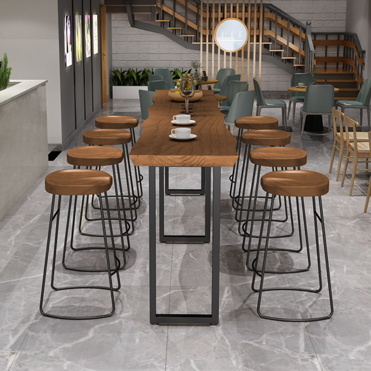 Solid Wood Dining Stool Modern Backless Bar Stool with Footrest