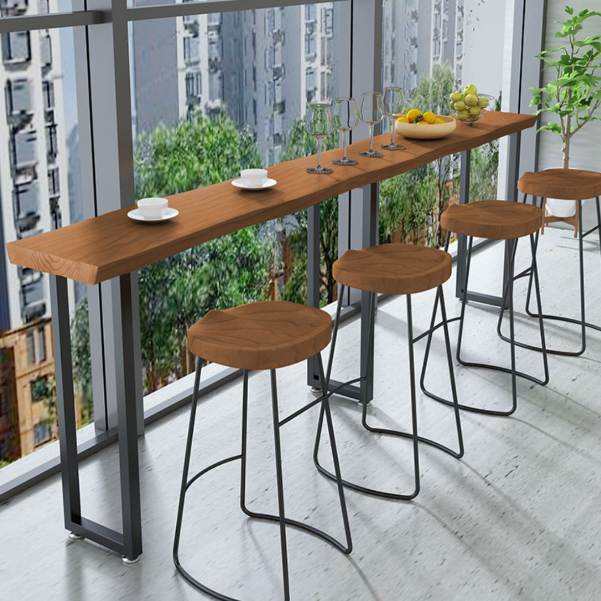 Solid Wood Dining Stool Modern Backless Bar Stool with Footrest