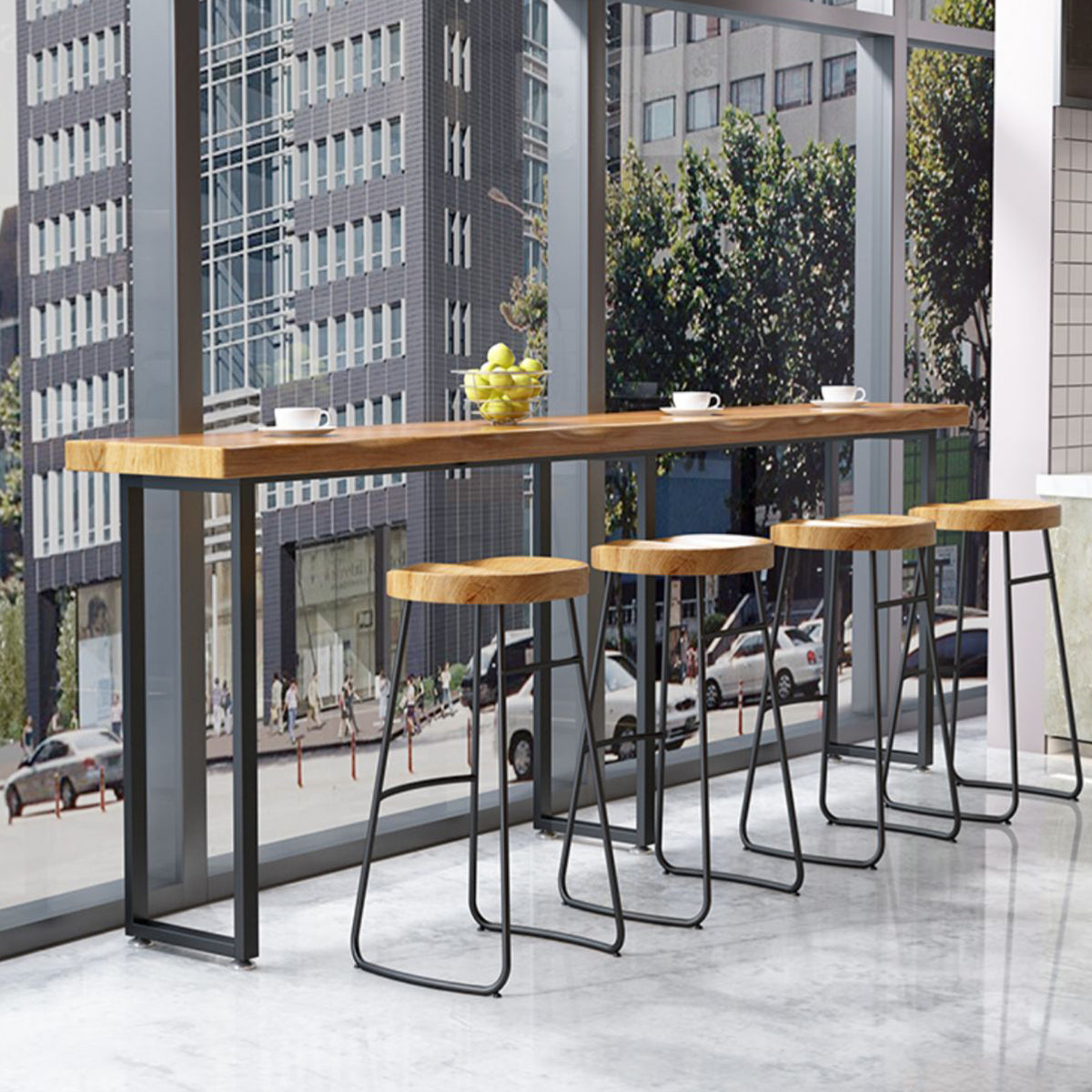Solid Wood Dining Stools Contemporary Armless Bar Stools with Footrest