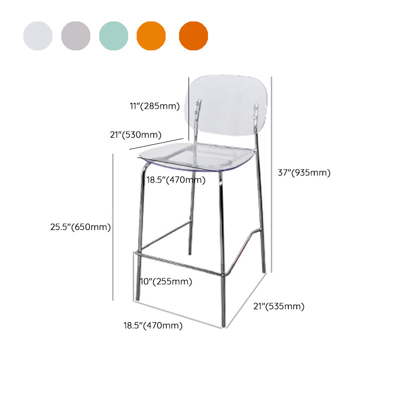 Scandinavian Metal Bar Stool Acrylic Patio Bar Stool with Chrome Base