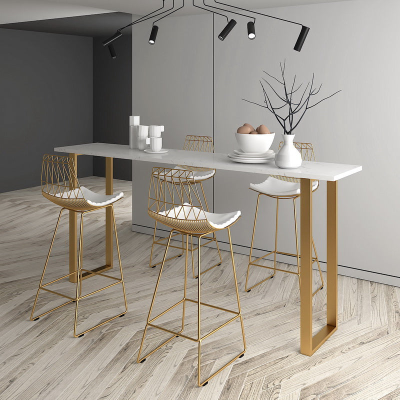 Armless Dining Stools Glam Upholstered Bar Stools with Metal Base