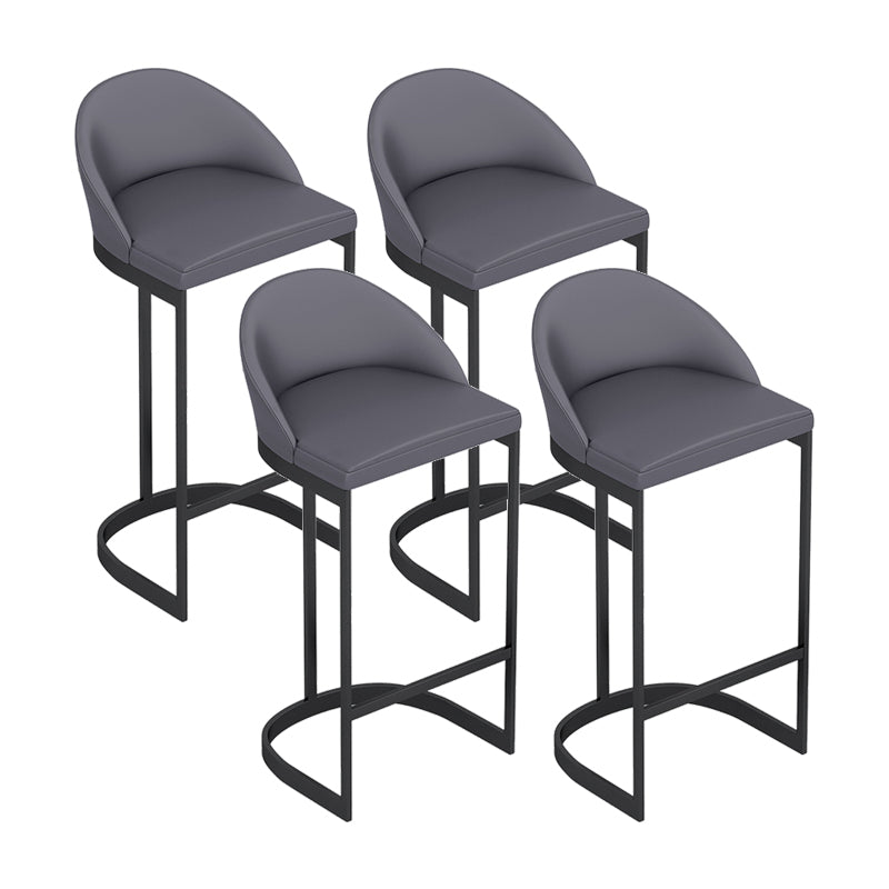 Faux Leather Dining Stool Low Back Bucket Bar Stool with Metal Base