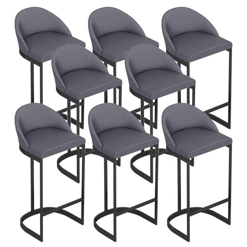 Faux Leather Dining Stool Low Back Bucket Bar Stool with Metal Base