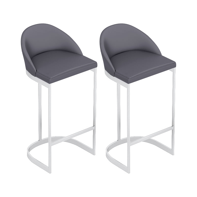 Faux Leather Dining Stool Low Back Bucket Bar Stool with Metal Base