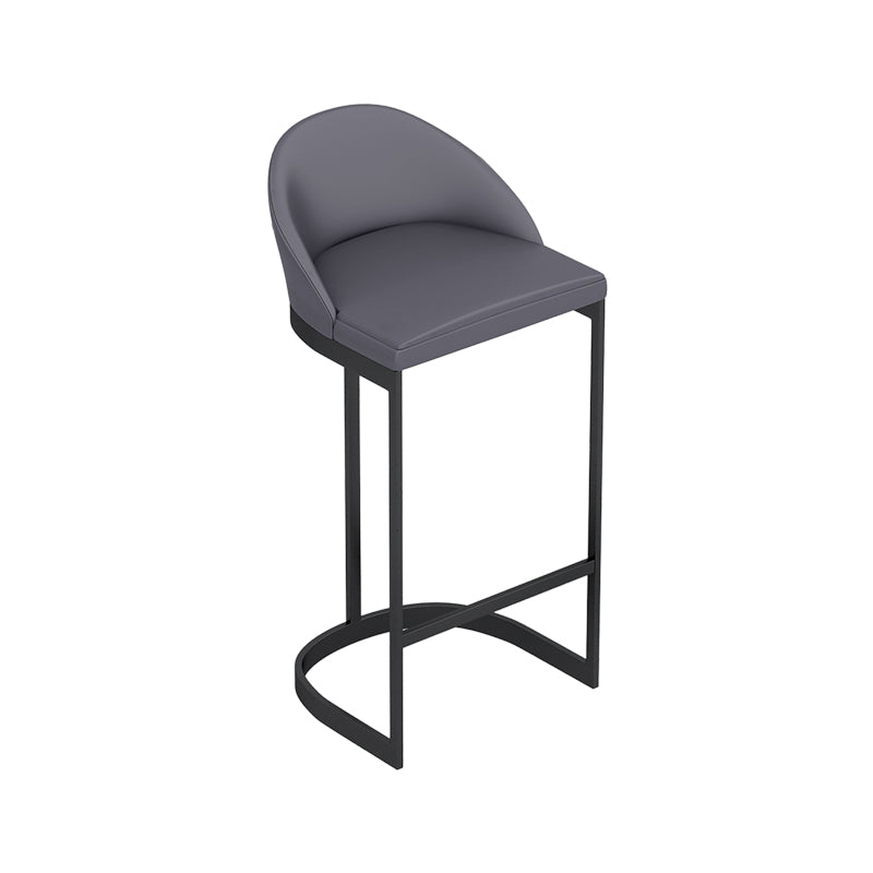 Faux Leather Dining Stool Low Back Bucket Bar Stool with Metal Base