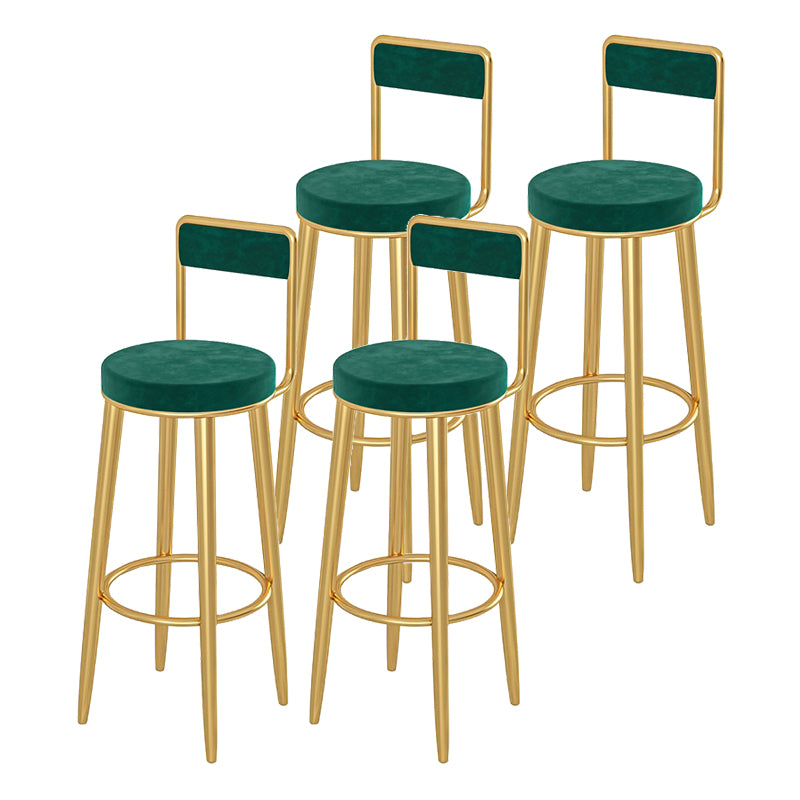Glam Upholstered Dining Stools Round Armless Bar Stools with Footrest