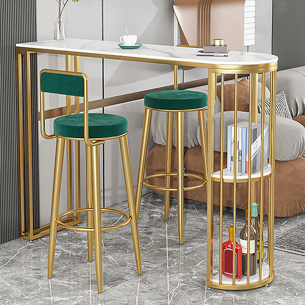 Glam Upholstered Dining Stools Round Armless Bar Stools with Footrest