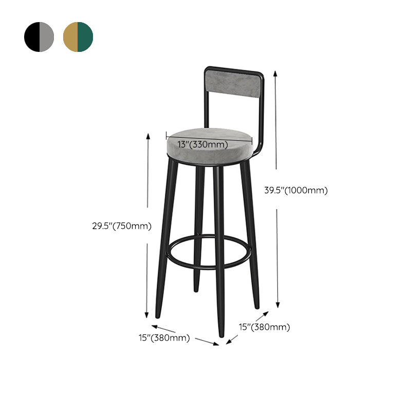 Glam Upholstered Dining Stools Round Armless Bar Stools with Footrest