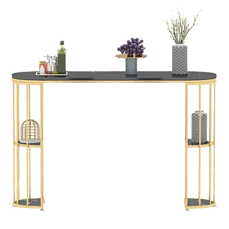 Stone Oval Bar Table Glam Style Living Room Bistro Bar Desk with Storage