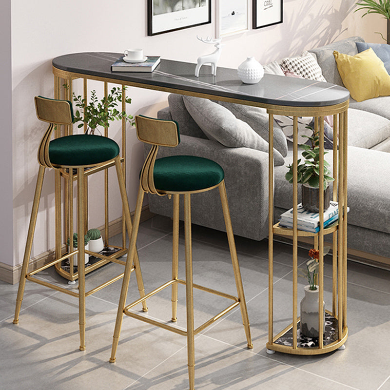 Stone Oval Bar Table Glam Style Living Room Bistro Bar Desk with Storage