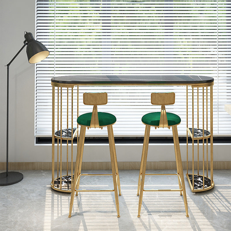 Stone Oval Bar Table Glam Style Living Room Bistro Bar Desk with Storage