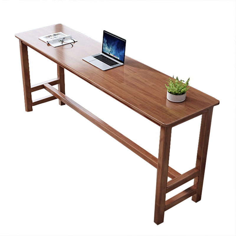 Modern Rectangle Bar Table Solid Wood Fixed Bistro Bar Desk with Footrest