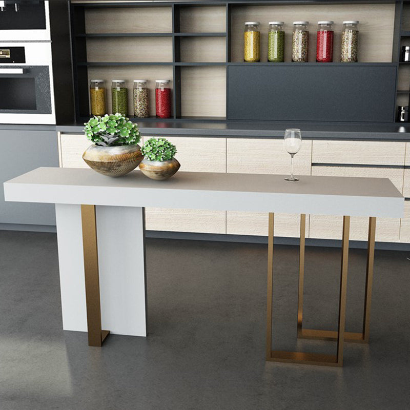 Glam Style Bar Table Rectangle Faux Marble Bar Dining Table with Double Pedestal