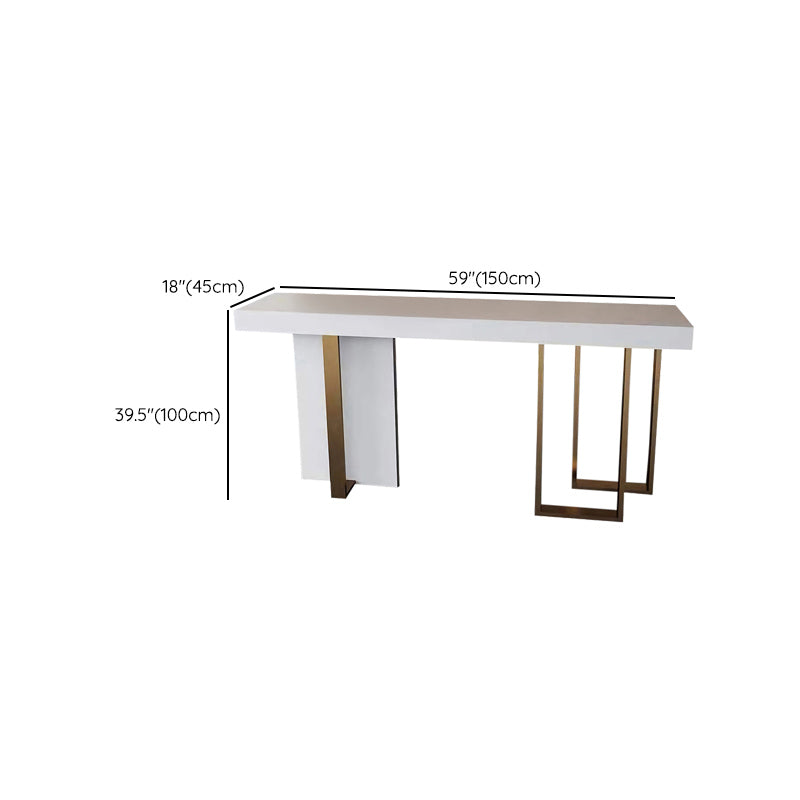 Glam Style Bar Table Rectangle Faux Marble Bar Dining Table with Double Pedestal