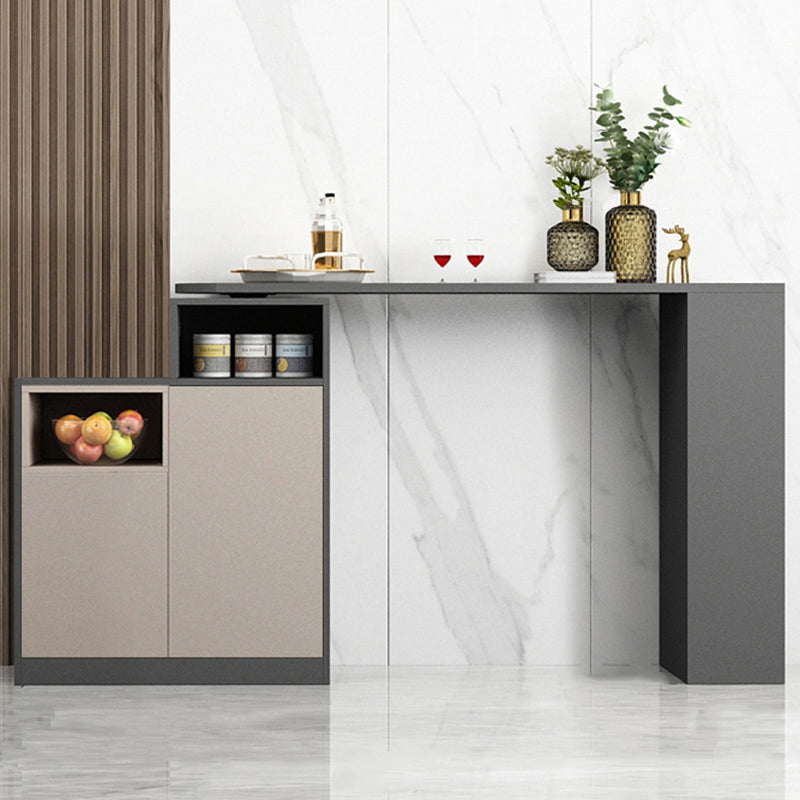 Contemporary Style Bar Table Wood Revolving Bar Wine Table with Storage