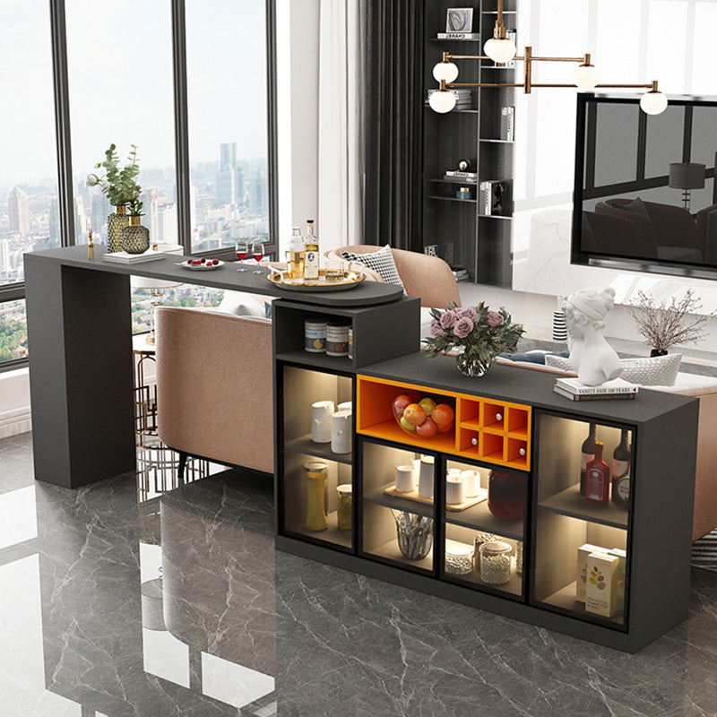 Contemporary Style Bar Table Wood Revolving Bar Wine Table with Storage