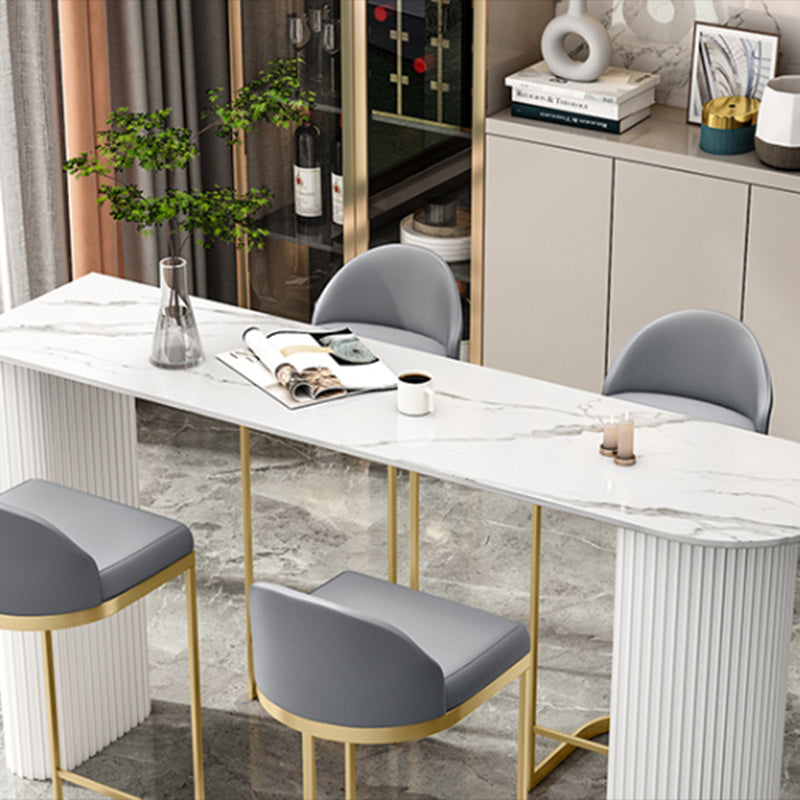 White Colour Bar Wine Table Stone Bar Dining Table with Double Pedestal