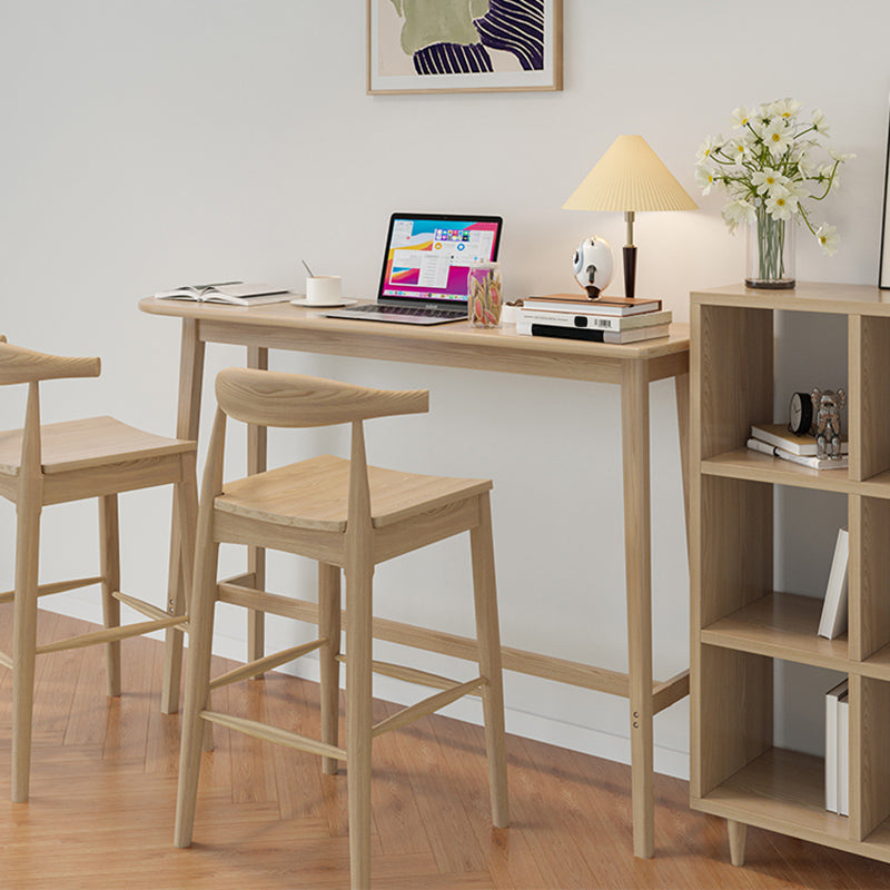 Modern Style Solid Wood Bar Table Natural Colour Fixed Bistro Bar Desk for Living Room