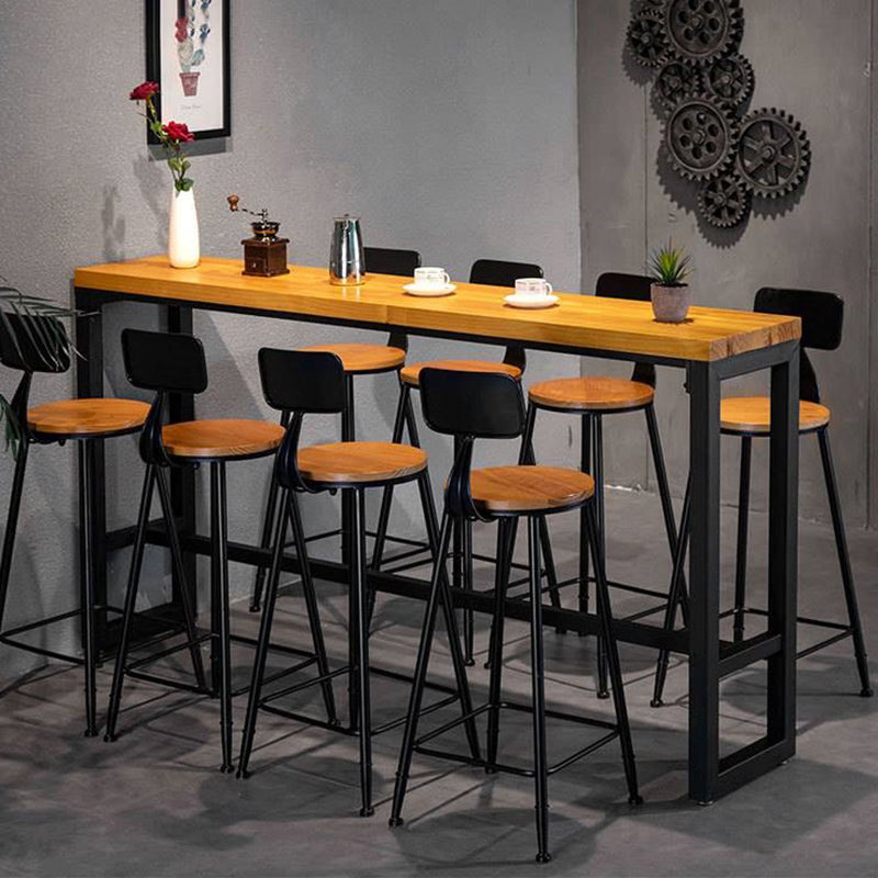 Industrial Style Rectangle Bar Table Solid Wood Bar Dining Table with Footrest