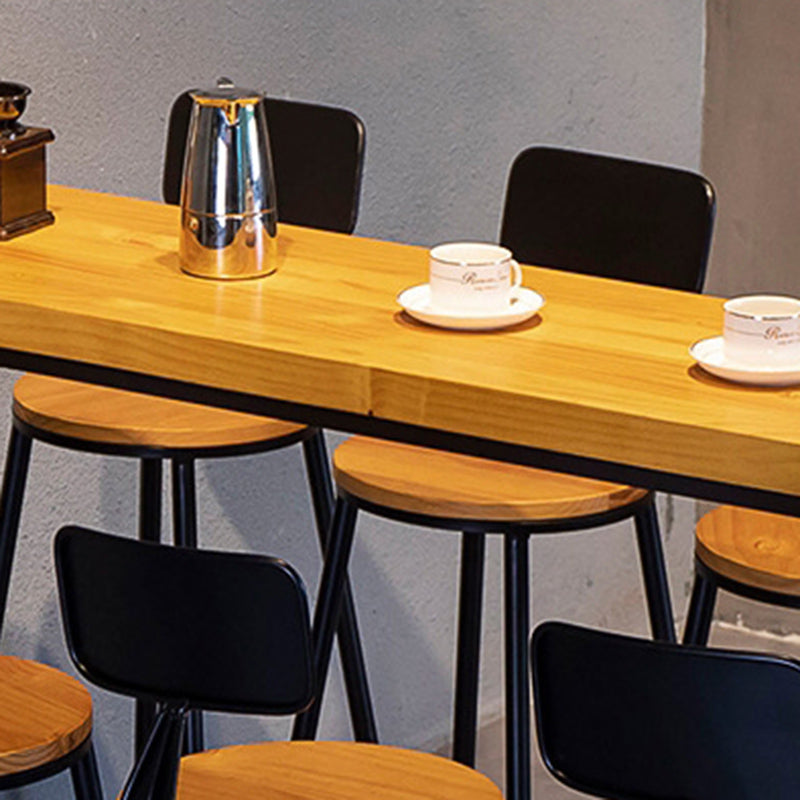 Industrial Style Rectangle Bar Table Solid Wood Bar Dining Table with Footrest