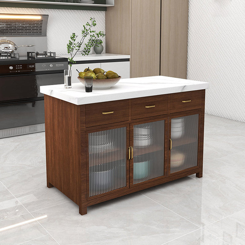 Dining Room Rectangular Prep Table Kitchen Island with Storage Cabinet