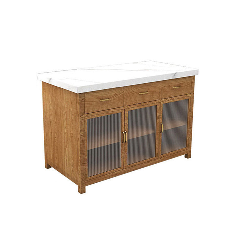 Dining Room Rectangular Prep Table Kitchen Island with Storage Cabinet