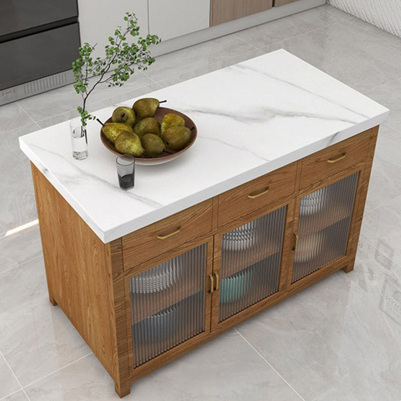 Dining Room Rectangular Prep Table Kitchen Island with Storage Cabinet