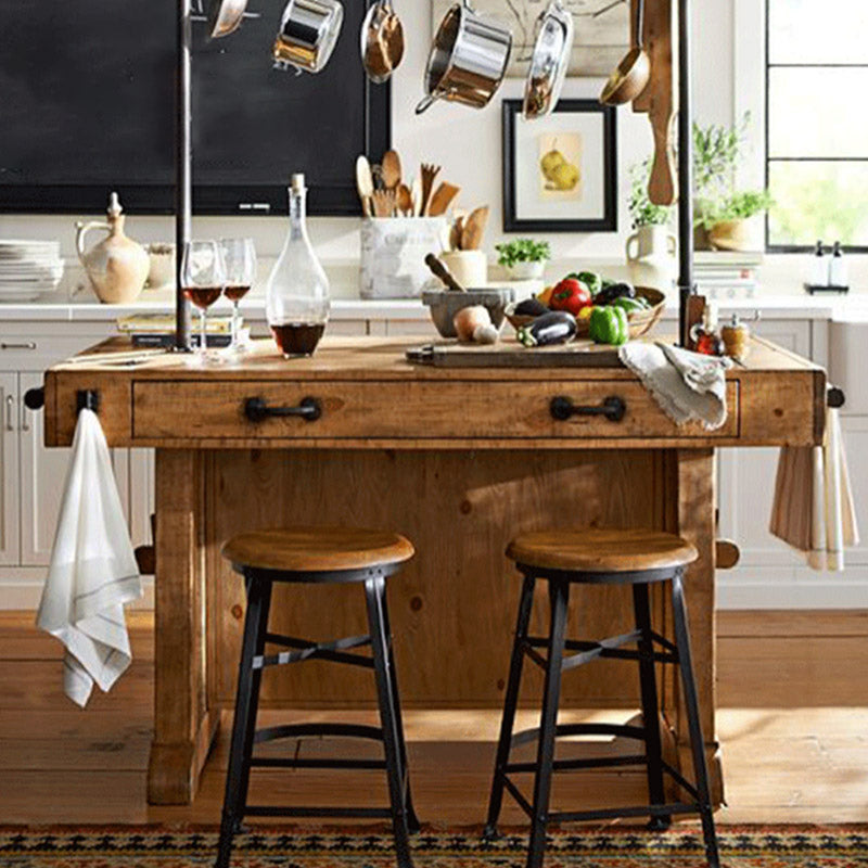 Modern Kitchen Island Table Dining Room Prep Table with Open Shelves