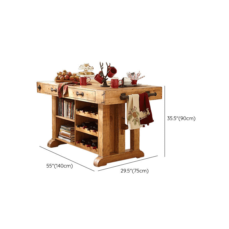 Modern Kitchen Island Table Dining Room Prep Table with Open Shelves