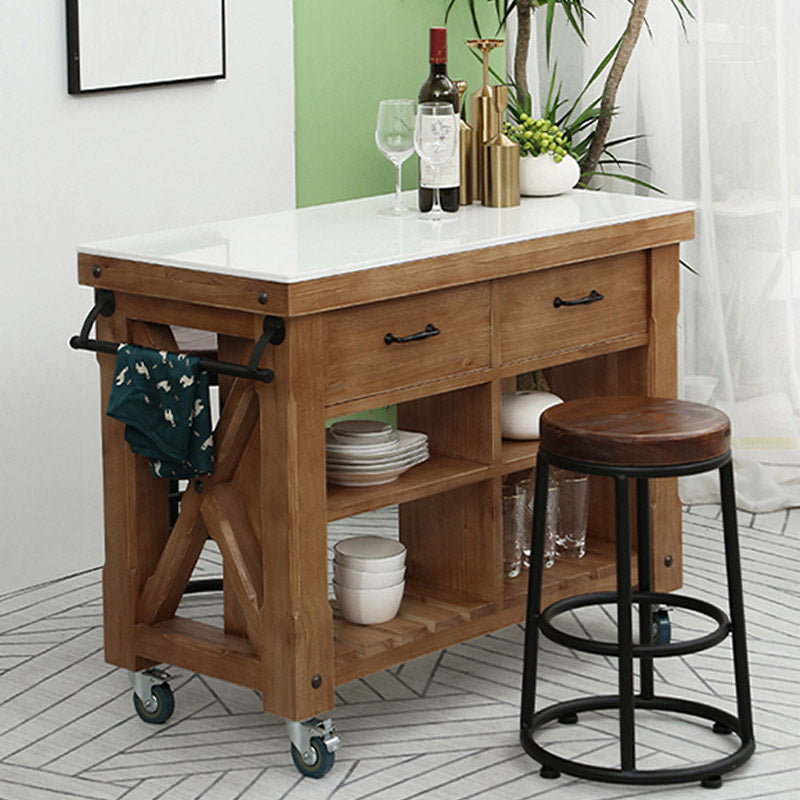 Modern Kitchen Island Table Pine Wood Prep Table with Towel Rack