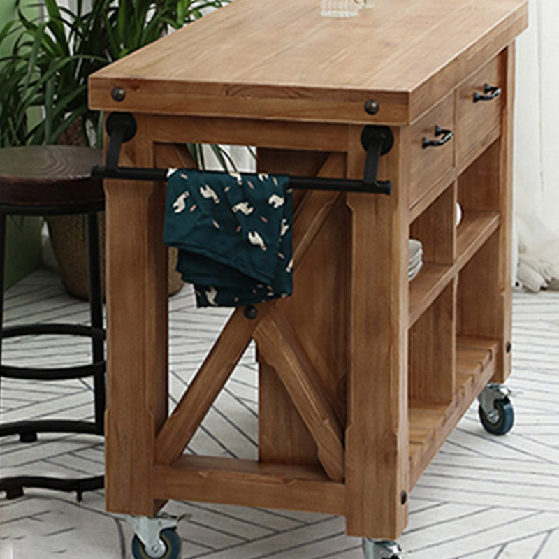 Modern Kitchen Island Table Pine Wood Prep Table with Towel Rack