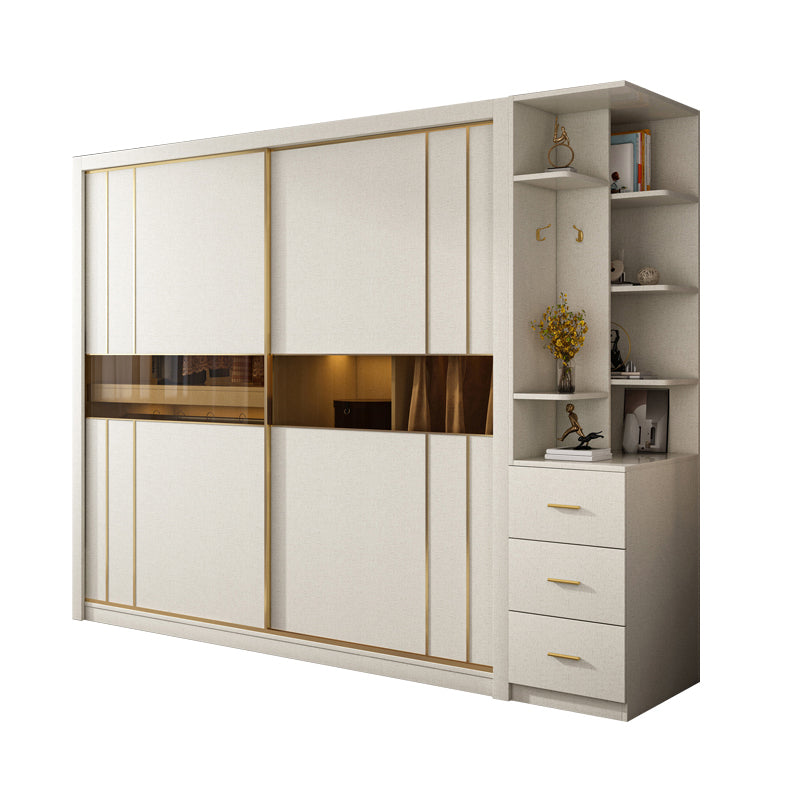 Manufactured Wood White Wardrobe Modern Cabinet with Sliding Doors