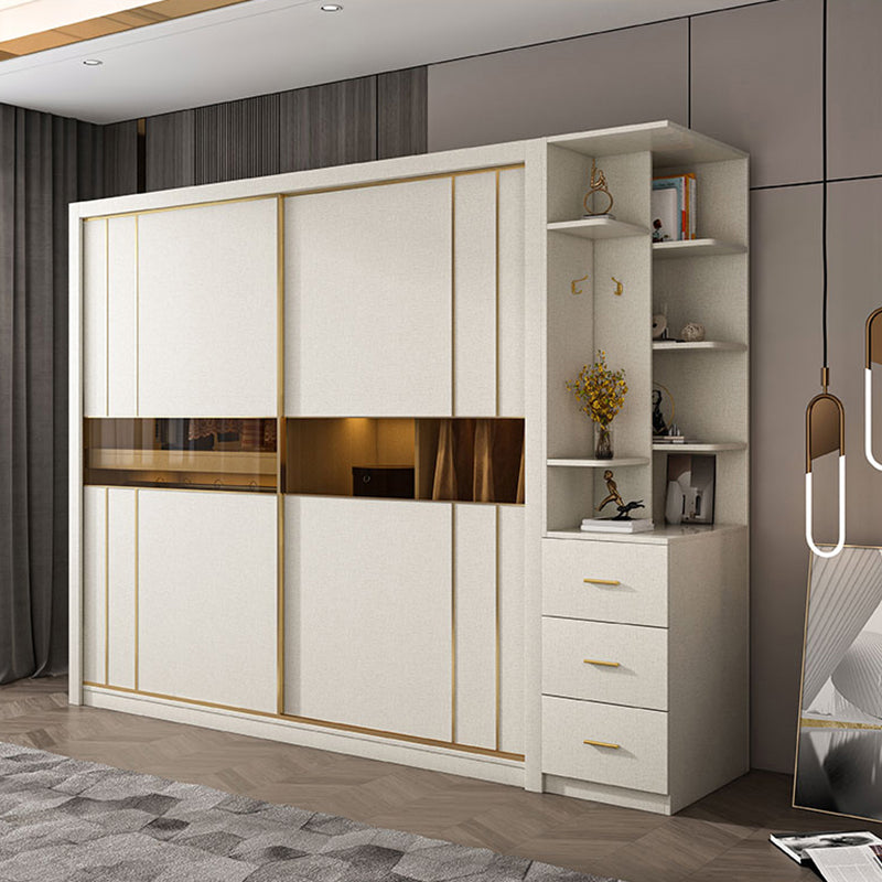 Manufactured Wood White Wardrobe Modern Cabinet with Sliding Doors