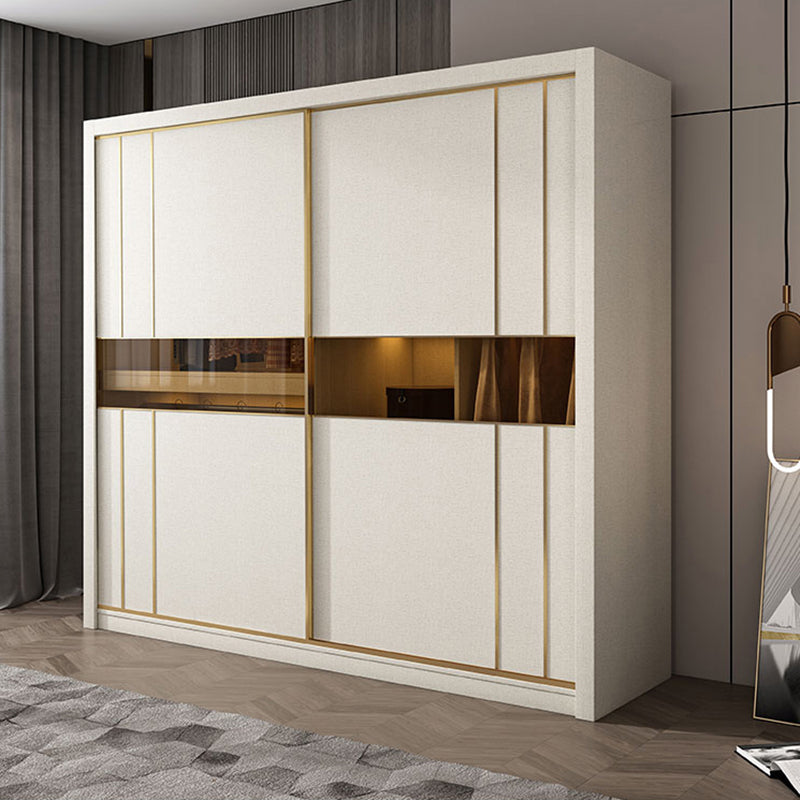 Manufactured Wood White Wardrobe Modern Cabinet with Sliding Doors