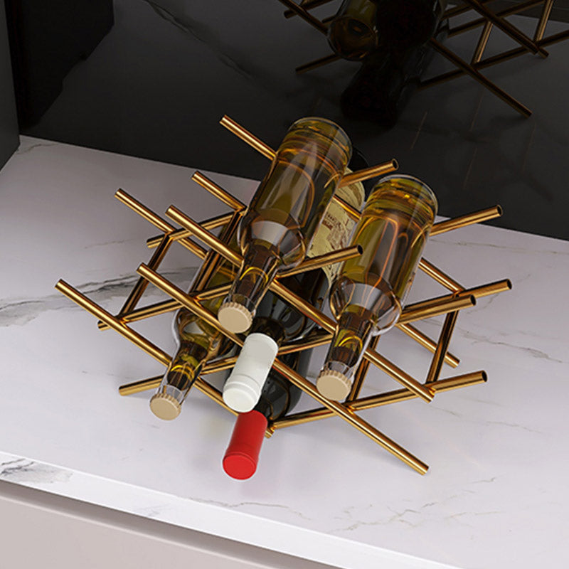 Modern Simple Tabletop Wine Rack Golden Geometry Wine Bottle Rack for Kitchen