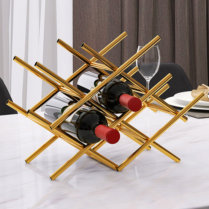 Modern Simple Tabletop Wine Rack Golden Geometry Wine Bottle Rack for Kitchen