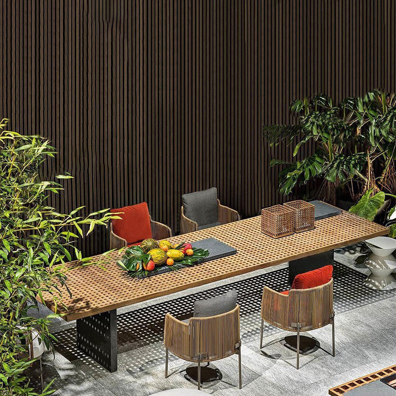 Boho Outdoor Dining Table Set 1/6/9 Pcs Rectangular Wood Dining Set