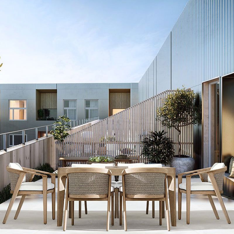 Rectangular Patio Dining Table Set 1/5 Pcs Wood Patio Dining Table with Chairs