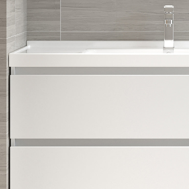 White Vanity Single Sink Rectangular 2 Drawers Wall-Mounted Bath Vanity with Mirror
